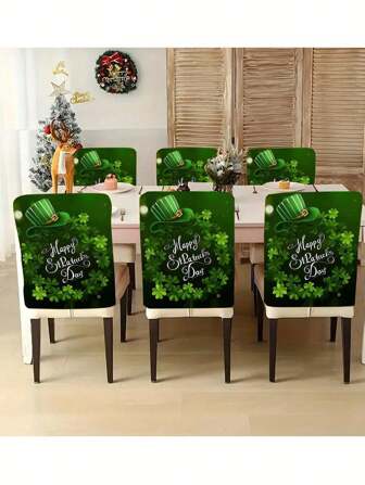 2/4/6 件圣帕特里克节三叶草绿帽，适用于厨房和餐厅装饰，采用涤纶天鹅绒制成，可拆卸和可清洗的椅套，节日装饰，多功能家具保护套，营造节日气氛，适用于酒店、餐厅、办公室、宴会和家庭装饰，适用于大多数无扶手的椅套