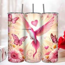1 Pc Highly Attractive Appearance, Pink Hummingbird Heart Print, 20oz Straight Cup, Stainless Steel Insulated Coffee Cup, Double-Sided Design, Double-Layer Insulation, Hot And Cold Safety, Exclusive Gift For Family And Friends, Suitable For Working From Home, Office Leisure, Camping Trips