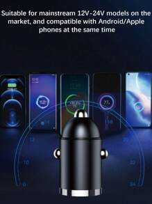 1 个 PD+USB 端口铝合金外壳超快车载充电器，隐藏式迷你双 USB 车载充电器适配器，点烟器