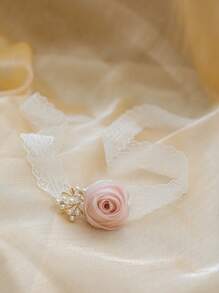 1pc Pink Rose Corsage With Metal Alloy High-End Wrist Flower Suitable For Wedding Decoration, Formal Party, Prom Event