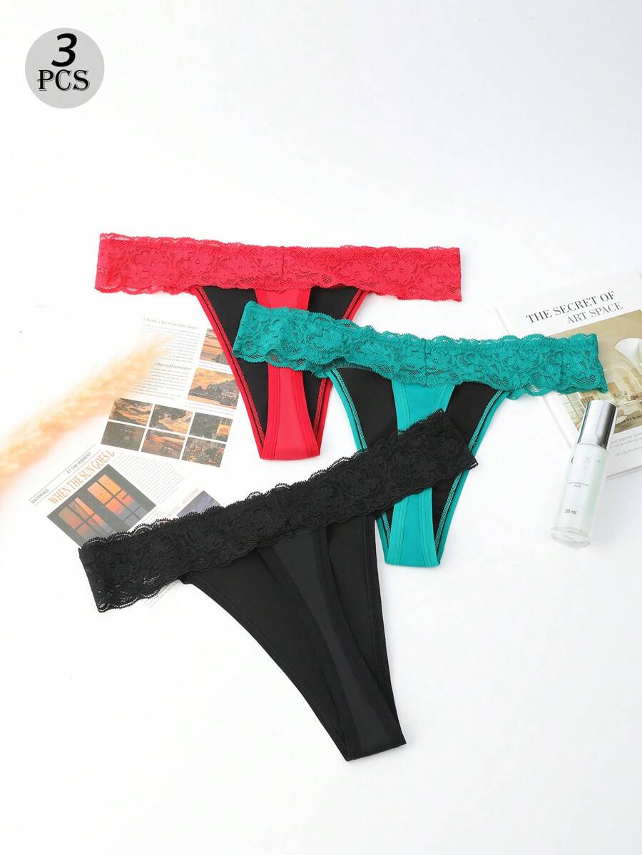 3Pcs Set Of Absorbable Physiological Underwear For Valentine's Day Women's Sexy Underwear, Comfortable And Elastic Close Fitting Underwear Suitable For Women's Menstrual Period Leak Proof Thong - 彩色 - 查看 1