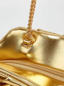 New Fashionable Gold Pleated Chain Bag, High-End Design 3D Shoulder Crossbody Casual Street Style Ins Cloud Bag, Lazy Chic Retro Modern Large Capacity Practical Gold - Gold - View 7