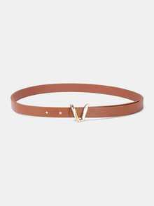 1pc Solid Color Casual Polyurethane (PU) Ladies Decorative Belt With Letter Buckle, Suitable For Everyday Wear
