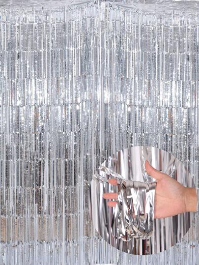 kumozawa 1pc Silver Metallic Foil Fringe Rain String Curtain, Party Decorations For Graduation, Birthday, Wedding, Single Women's Anniversary, Adult Event Backdrop Wall Decor, Tassel Shimmer Aluminum Film Curtain