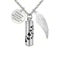 Cilindro de joias de cremação para cinzas, pingente de asa de anjo de borboleta de aço inoxidável, colar de urna memorial para animal de estimação humano - Eu te segurarei em meu coração até te segurar no céu - Borboleta - Ver 11
