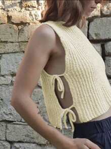 Women's Solid Color Casual Round Neck Pullover Knitted Sweater - Beige - View 1