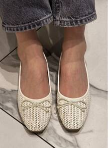 女士蝴蝶结装饰休闲平底乐福鞋 - 白色 - 查看 1