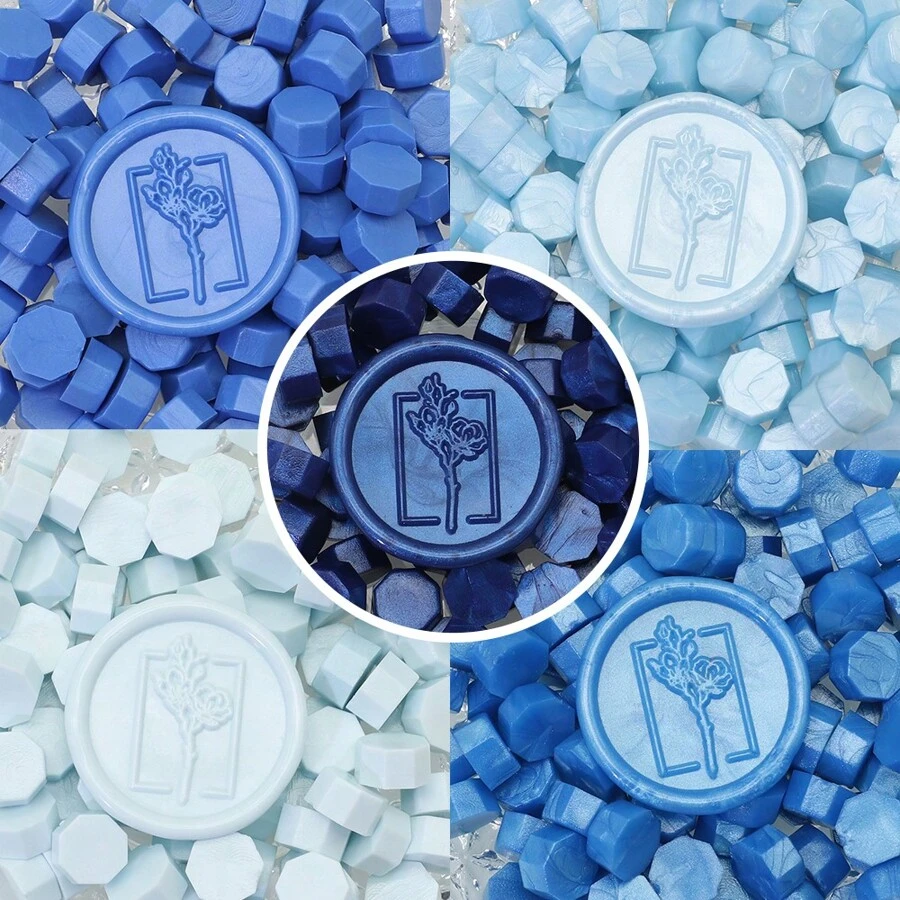 100pcs/Bag Blue Wax Sealing Beads, Octagonal Shape, Used For Envelope Seals, Wedding Invitations, Gift Packaging