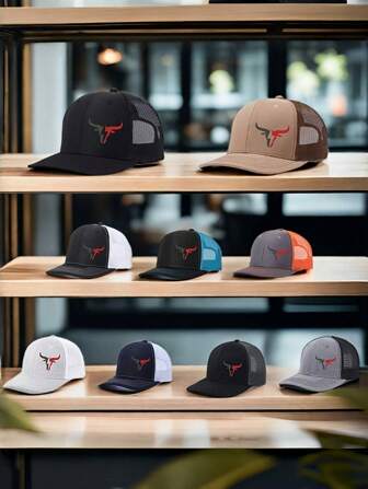 Adjustable Bull Head Print Baseball Cap - Breathable Mesh Back, Lightweight Polyester, Ideal For Outdoor Sports & Fishing, Available In Multiple Colors|Mesh Back Cap|Breathable Mesh Design