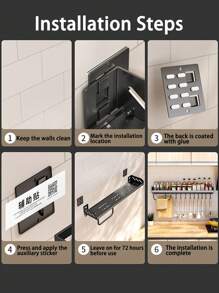 Wielofunkcyjny kuchenny organizer, ścienny stojak na przyprawy, półka do przechowywania przyborów kuchennych, uniwersalny stojak do przechowywania butelek i słoików, odpowiedni do kuchni, łazienki, balkonu, wykonany ze stopu aluminium odpornego na rdzę, oszczędzający miejsce, montaż bez wiercenia - Wielokolorowe - Zobacz 8