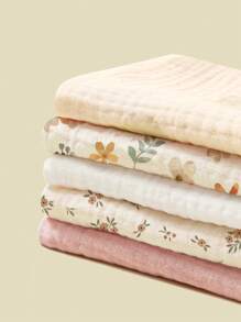 5pcs/Pack Floral & Cartoon Animal Print Baby Cotton Gauze Bibs, Feeding Handkerchief, Burp Cloths - Multicolor - View 7