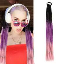 Colored Braids Hair Extensions With Rubber Bands Rainbow Braided Synthetic Hairpieces Ponytail Hair Accessories For Women Girls Daily Party Highlights Cosplay Dress Up Music Festival Use(24Inch)