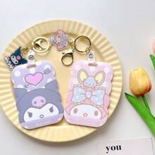Sanrio Soporte para tarjetas Sanrio Hello Kitty, soporte para tarjetas de personajes de anime lindos, soporte para tarjetas de transporte con diseño de My Melody con borde curvo creativo, soporte para tarjetas de Cinnamoroll, soporte para tarjetas removible con llavero de Kuromi, soporte para tarjetas multifuncional y resistente al agua de Kuromi, accesorio de mochila con colgante de Pochacco
