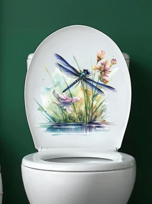 1pc Dragonfly Pattern Toilet Seat Sticker, Home Decor Bathroom Sticker, Bathroom Decor Tool, Wall Decal, Elegant Style