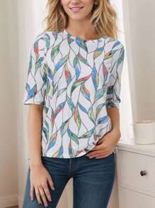 SANOPY Women's T-Shirts,Womens Tops,Going Out Tops For Women,Womens Tops 3/4 Sleeve Shirts Round Neck Loose Casual Blouses Floral Print Tshirts - Nhiều màu - Xem 4