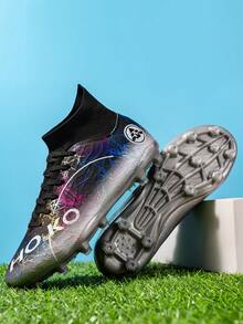 أحذية كرة قدم رياضية عالية الكعب للرجال، أحذية كرة قدم ذات أرضية قابلة للامتلاء، تنفس في الهواء الطلق، احذية كرة قدم احترافية مع مسامير، للشباب والبنين، أحذية كرة قدم جنسية - الأسود - مشاهدة 4