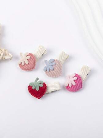 4pcs/Set Cute Cartoon Strawberry & Fruit Design Baby Hair Clips, Soft & Harmless For Infant Girls, Spring/Autumn