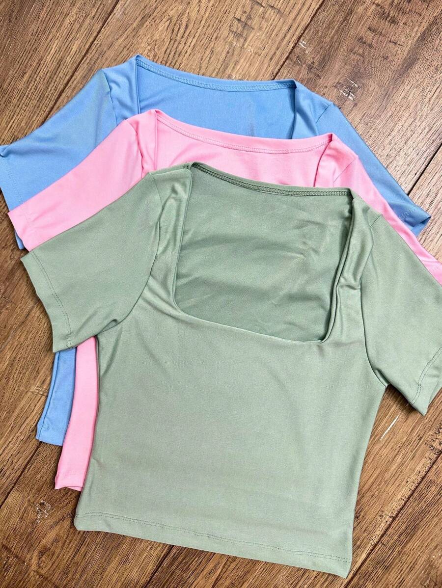 Square Suplex Cropped With Lining Casual Women's Kit With 3 - Verde/Azul/Rosa - Ver 1