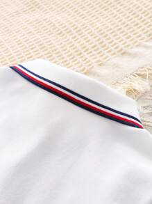Vestido Casual e Chique com Bordado, Gola Polo e Manga Curta para Meninas, Vestido Uniforme Elegante de Linha A, Estilo Escolar, para Crianças Pequenas a Adolescentes