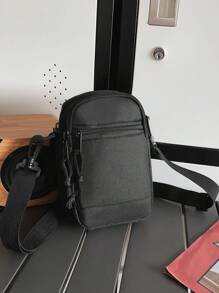 peach tree Peach Tree Men's Small Square Bag, Crossbody Bag, Waist Bag, Shoulder Bag, Phone Pouch, Coin Purse, Running Bag, Bike Bag, Fashion Solid Color Minimalist Zipper Closure Adjustable Strap Sports Casual Street Business Travel Vacation Essential Young Man Chic Square Bag