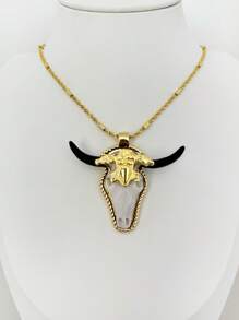 1 pieza Collar colgante de cabeza de toro metálico-acrílico chapado en oro, plateado y negro de moda y personalizado, adecuado para uso diario de hombres y mujeres