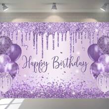 Decoração de Aniversário com Bottom Iluminado de Balões Roxos Chamativo com Texto "Feliz Aniversário", Adequado para Festa, Aniversário, Decoração Temática e Decoração Interna/Externa, Disponível em Vários Tamanhos - Multicolorido - Visão 1