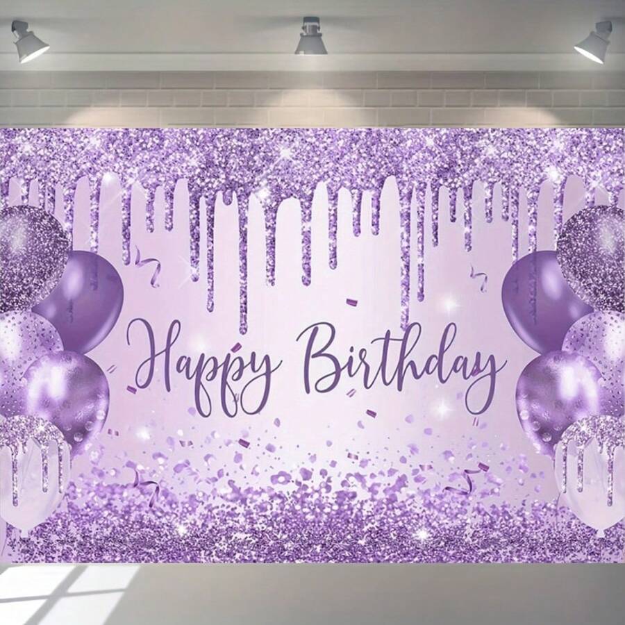 Decoração de Aniversário com Bottom Iluminado de Balões Roxos Chamativo com Texto "Feliz Aniversário", Adequado para Festa, Aniversário, Decoração Temática e Decoração Interna/Externa, Disponível em Vários Tamanhos - Multicolorido - Visão 1