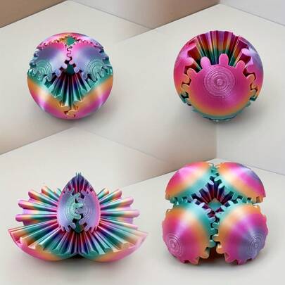 1 pieza Bola de engranaje giratorio impresa en 3D con degradado de color - Juguete de escritorio relajante para fiestas y decoración del hogar - Selección de color al azar