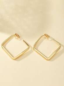 2 chiếc khuyên tai kẹp kim loại hình vuông cổ điển, thời trang cá nhân hóa hình tròn lớn hình học không xỏ khuyên cho phụ nữ - kẹp - Xem 5