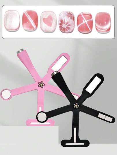 六合一多功能磁性美甲工具，强力磁性十字形指甲油凝胶，多种猫眼图案可选，易于使用的磁性美甲工具