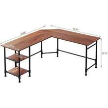 60" L Shaped Computer Desk With 2 Storage Shelf Sturdy Home Office Corner Desk