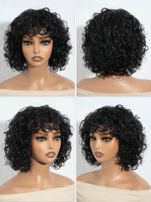 Human Hair Short Curly Wigs Wear And Go Deep Curl Wigs 150% Density Natural Black Color Glueless Non Lace Pixie Cut Loose Deep Wig For Women - Natural Black - View 6