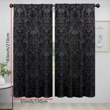 ستارتان بموضوع هالوين، ستائر مطبوعة بنمط الجمجمة - ستائر بجيب من البوليستر، مناسبة لغرفة النوم والصالة والمكتب ديكور المنزل - قابلة للغسل في الغسالة، زخرفية