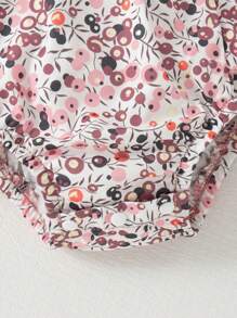 Summer Baby Girl Cute Pink Ditsy Floral Cap Sleeve Romper & Bow Socks & Headband Set