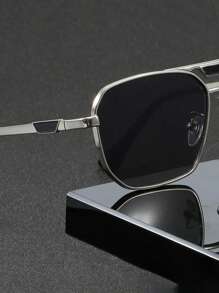 Gafas de moda con puente doble y parte superior plana cuadrada, con montura de metal, accesorios unisex para deportes al aire libre, fiestas, vacaciones, viajes, conducción, pesca y fotografía