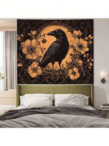 1 pièce Tapisserie rectangulaire style hippie noir corbeau, décoration murale esthétique et mystique pour dortoir, chambre, chambre à coucher, salon, livré avec accessoires d'installation gratuits, cadeau de vacances idéal