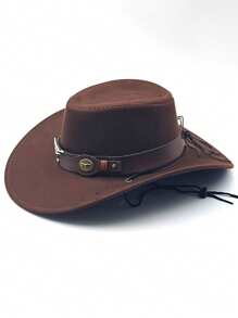 1 件男女通用纯色软毡帽，带公牛装饰带的牛仔帽，奢华礼品帽时尚迪斯科宽边帽，伴娘帽，新娘帽，全新复古，适合日常生活、派对