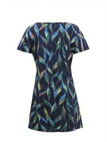 新品 女士休闲节日 V 领树叶图案随机印花短袖连衣裙