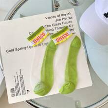 5 Pairs Girl's Short Socks, Korean Style, Thin, Crystal, Transparent Letter Print, Daily Wear