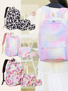 3pcs Color Decor Functional Backpack Set School Bag Set ,School Backpacks For Girls Kindergarten Elementary Preschool Middle School Bags,Large Capacity Bookbag & Hand Lunch Bag,For Graduate, Teen Girls, Freshman, Sophomore, Junior & Senior In College, University & High School, Perfect For Outdoors ,Travel & Back To School 3PCS Large Capacity Laptop Backpack, Lightweight Preppy School Bag, Portable College Daypack & Knapsack For Travel