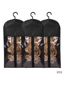 1/3 set Bolsa de almacenamiento de peluca de tela no tejida con gancho y ventana transparente - Bolsa de almacenamiento de peluca a prueba de polvo y portátil para extensiones de cabello y viajes Funda de PVC para almacenamiento de pelucas para colgar - Organizador duradero de pelucas y accesorios múltiples (Halloween, disfraz, fiesta de disfraces, festival, diadema de juego de roles, truco o )