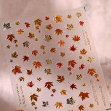 55 piezas/hoja Calcomanías para uñas con estampado de hojas de otoño en relieve 3D, Adhesivos de arte para uñas DIY, Esenciales de uso diario, Amados por mujeres y niñas