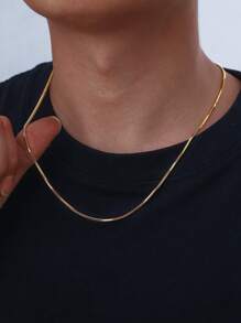 1pc 18K Gold Plated Stainless Steel Twisted Chain Necklace, Simple Design Suitable For Men's Daily Wear, Gift For Boyfriend, Father, Husband, Classmate
