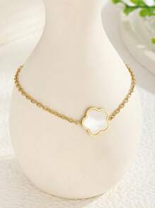 1pc Simple Popular Five-Leaf Flower Shaped Shell Bracelet For Girls Delicate Party Jewelry For Friends Birthday Gift