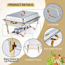 Chafing Dishes For Buffet 4 Pack, 8 Qt Stainless Steel Chafers And Buffet Warmers Sets With Lid, Rectangle Serving Food Warmer Catering Supplies Buffet Display For Parties, 2 Colors For Choices, Silver, Gold - Vàng - Xem 4