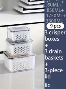 1pc/3pcs Plastic Food Storage Containers Set With Draining Basket And Lid - Leak-Proof, Fridge Safe, Reusable Multi-Functional Kitchen Organizer For Fruits, Vegetables And Food