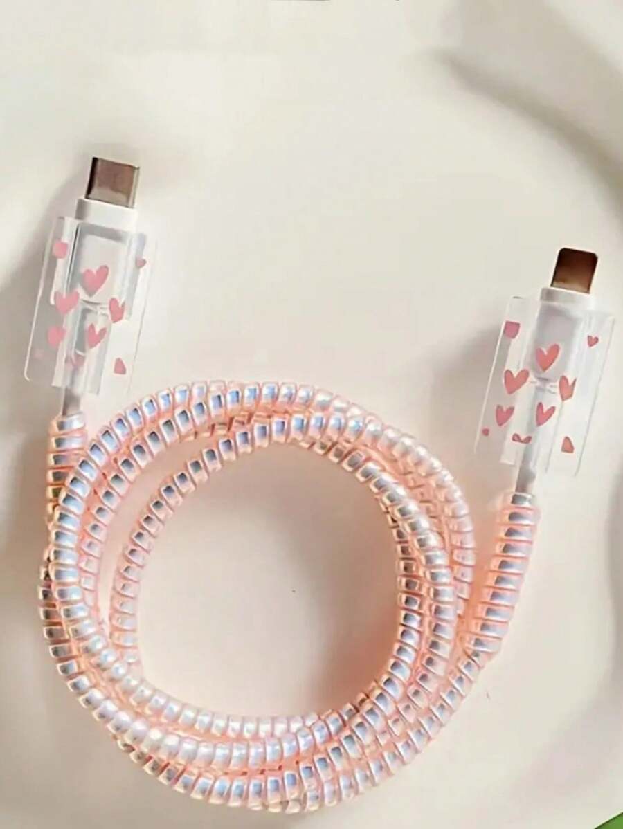3 件粉色心形充电器保护壳，数据线保护器，充电器绕线整理器适用于 14/15 Pro Max、 13/12/11、18/20W、防弯曲、男朋友/女朋友礼物 Nan 充电器配件 手机配件