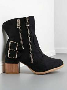 Royalfashion Drated 高跟靴（驼色） - 黑色-1 - 查看 1