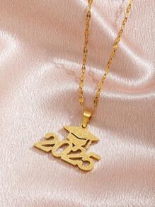 2025 Graduation Cap Necklace, Stainless Steel Material, Gold Sandblasted Finish, Suitable For Male And Female Graduates, Friends, Graduation Gift, Back To School Accessory - Multicolor - View 3