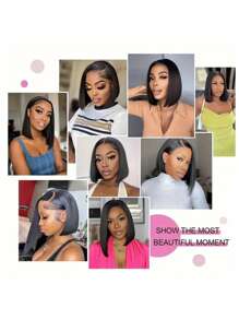 Rabattierte Bob-Perücke aus Echthaar 13x4 Lace Frontal Perücken, Geschenke für Frauen, kurze Glueless Lace Front Bob-Perücke, gerade Haare, vorgerupft, 150 Dichte, Naturfarbe, 8 10 12 14 16 Zoll - SNatural - Übersicht 3